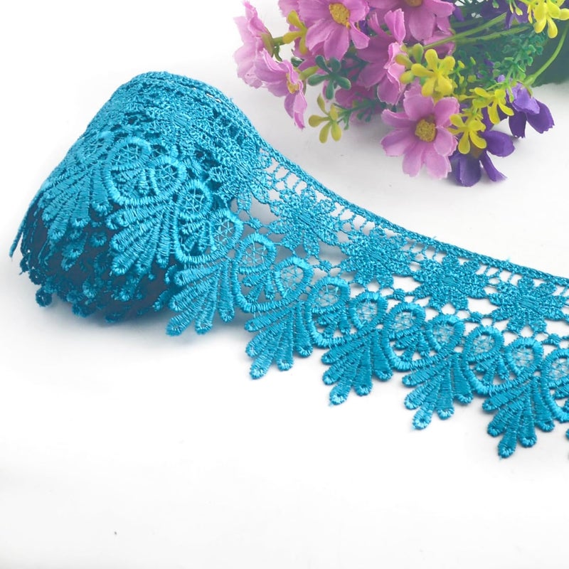 Kuasting 7.5 Yards Floral Lace Edge Trim 9CM Width Europe Chips Pattern Inelastic Embroidery Lace Trim for Sewing Making, DIY Crafts, Gift Wrapping, Wedding Decor (Blue) - Image 1